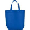A blue non-woven shopper tote with two handles and a spacious design. It features a logo on the front.
