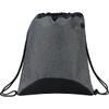 A grey drawstring sportspack with a black base, featuring a cord for closing and an emblem.