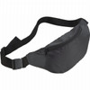 A black hipster budget fanny pack with a zippered compartment and adjustable strap. Features a logo on the front.