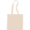 A plain beige tote bag with two straps and no visible logo or branding.