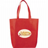 A red non-woven tote bag featuring dual handles and a branded logo in the centre.