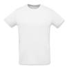 A white unisex T-shirt with a simple design and a logo on the front.