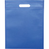 A blue non-woven tote bag with a top handle and a smooth surface. Features a logo or branding.