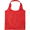 A red foldaway shopper tote bag with a single handle and a logo. Lightweight and compact for easy storage.