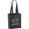 A black non-woven tote bag with two handles and a logo on the front. It has a spacious 6L capacity.