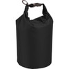A black waterproof outdoor bag, 8L capacity, featuring a clip closure and a sturdy handle. It has a logo.