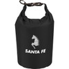 A black waterproof outdoor bag with a clip handle and a logo. Suitable for various outdoor activities.
