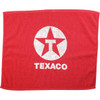 A red gym towel featuring a white star logo and the word "TEXACO". Soft and absorbent material ideal for leisure activities.