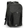 A grey and black backpack with multiple compartments and a logo. Designed for practicality and style.