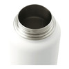 A drink bottle with a stainless steel rim and a matte white finish, part of the Trekk Highland 3-In-1 Copper Vacuum Bottle Kit.