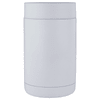 A drink bottle holder in white, designed to keep beverages cold, featuring a simple cylindrical shape and a logo.