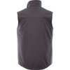 A black men's softshell vest with a high collar and no sleeves, featuring a logo.