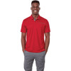A men's short sleeve polo in red with a contrasting grey detail and a subtle logo.