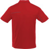 A red short sleeve polo shirt featuring a subtle design detail on the back and a logo.
