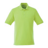 A lime green men's short sleeve polo with a collar and buttons, featuring a logo on the chest.