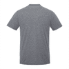 A grey short sleeve tee featuring a simple design and a logo on the back.