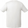 A plain white short sleeve tech tee for men, featuring a logo on the back.