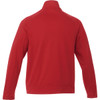 A red men's jacket with a high collar and long sleeves, featuring a logo on the back.