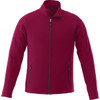 A men's polyfleece jacket in a rich burgundy colour with a zip front and two side pockets. Features a logo.