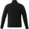 A black polyfleece jacket for men featuring a high collar and long sleeves, with a logo on the back.
