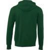 A green men's fleece zip hoody with a hood, featuring a solid back design and ribbed cuffs.