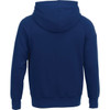 A navy blue fleece hoodie featuring a spacious hood and a plain design, with a logo on one side.