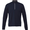 A men's quarter zip jacket in navy, featuring long sleeves and a stand-up collar. Includes a logo.