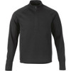 A black men's knitted half-zip jumper with long sleeves and a collar. It features a logo on the chest.