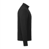 A black quarter zip jacket with long sleeves featuring a collar and a branding logo.