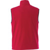 A red men's polyfleece vest with a high collar and no sleeves, featuring a logo on the front.