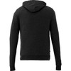 A black full zip hoodie for men, displaying the back view with a hood and long sleeves. Features a logo.