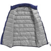 A navy insulated vest for men, featuring a quilted design and a grey interior. The vest includes a logo on the inner label.