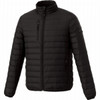 A lightweight black puffer jacket for men, featuring a full front zipper and multiple zippered pockets.