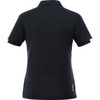 A women's short sleeve polo shirt in black with a subtle pattern and branding detail on the back.