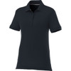 A women's short sleeve polo shirt in dark navy, featuring a classic collar and a logo on the chest.