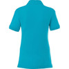 A women's short sleeve polo shirt in vibrant turquoise, featuring a classic collar and a logo.