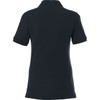 A women's short sleeve polo shirt in navy, featuring a collar and a logo.