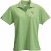 A light green women's polo shirt with a collar and a logo on the front.