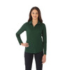 A long sleeve women's polo in dark green, featuring a collar and a logo. Suitable for casual wear.