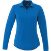 A women's long sleeve polo shirt in vibrant blue with a collar and a subtle logo.