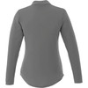 A grey long sleeve women's polo shirt with a collar and a subtle logo on the back.