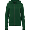 A women's zip-up hoodie in a vibrant green colour, featuring a hood and front pockets. It has a logo on the fabric.