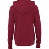 A women's hoodie in a deep red colour, featuring a hood and long sleeves. It has a logo on the back.
