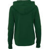 A women's green fleece zip hoodie with a hood and long sleeves, featuring a logo on the back.