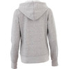 A women's grey fleece zip hoodie featuring a spacious hood and long sleeves, with a logo on the back.