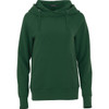 A green women's fleece hoody featuring a front pocket and a drawstring hood. It has long sleeves and a relaxed fit.