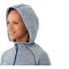 A women's zip-up hoodie in a blue melange fabric, featuring a hood and a subtle logo.