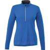 A women's half-zip jacket in vibrant blue, featuring long sleeves and a zippered collar. The jacket has a logo.