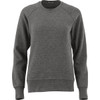 A grey women's crew jumper featuring long sleeves and a relaxed fit, with a logo on the garment.