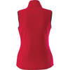 A red women's vest made of polyfleece featuring a high collar and a logo.